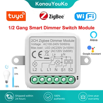 1/2 Gang Smart Dimmer Switch Модуль для Tuya ZigBee 3.0 Wifi Dimmable Switch Поддерживает 2-Полосное Управление Работой с Alexa Google Home