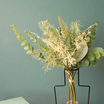1 ветка, трава и листья, смешанный пучок, композиция из искусственных цветов, декор для дома, гостиной, свадебные искусственные растения флорес