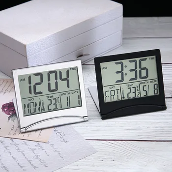 1 шт. Электронный складной ЖК-цифровой будильник, настольные часы с температурой, гигрометр, метеостанция, настольный столик, дорожные мини-часы