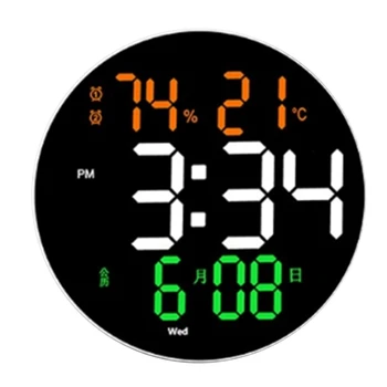 10-Дюймовые цифровые настенные часы со светодиодным дисплеем Пульт дистанционного управления с регулируемой яркостью Цифровой будильник/ Температура / Календарь/ Дата