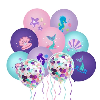 10шт 12-дюймовая Тематическая вечеринка в стиле Мультяшной Русалки с латексными воздушными шарами, украшенными Конфетти, воздушные шары, украшения для детского дня рождения, Детский Душ