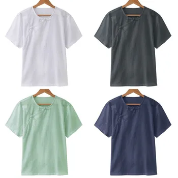 1шт Летняя улучшенная мужская футболка Hanfu в китайском стиле с короткими рукавами, топы, свободная одежда для чая в стиле ретро, подарок мальчику на день рождения