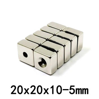 2/5/10шт Сильный квадратный неодимовый магнит 20x20x10-5мм с 2 отверстиями 5мм Магнитный блок NdFeB Редкоземельные магниты 20*20*10- 5мм