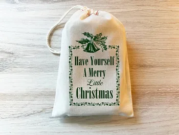 20 штук Подарите себе веселые маленькие рождественские праздничные сумки. Идеи подарочной корзины на хлопчатобумажном шнурке, сумки, Наполнители для чулок, Рождество