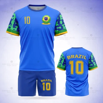 2023 Jumeast Комплект футболок с футбольным рисунком из бразильской футбольной майки, Шорты с принтом футбольного флага, Синяя сетчатая одежда для спортивных мячей, форма команды