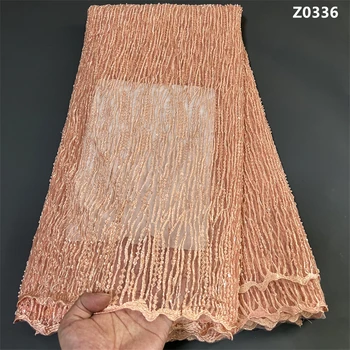 2023 Африканская Нигерийская Высококачественная тюлевая кружевная ткань С вышивкой пайетками, Французское Гипюровое свадебное платье, расшитое бисером, 5 ярдов Z0336