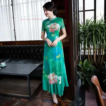 2023 вьетнам платье аодай ципао женское традиционное платье аодай шифоновое платье с национальным цветочным принтом винтажное вечернее платье vestido