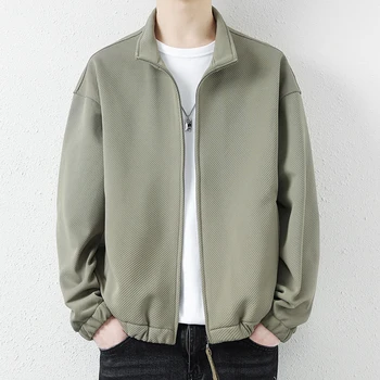2023 Корейский стиль, Весенние однотонные мужские куртки со стоячим воротником, уличная одежда, повседневные мужские пальто на молнии, высококачественная ветровка U29