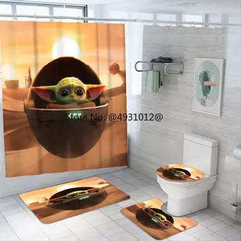 2023 Набор Штор Для Душа Disney Yoda с Ковриками Водонепроницаемый Экран Для Купания Противоскользящая Крышка Унитаза Коврики для Декора Ванной комнаты