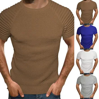 2023 Новая мужская приталенная футболка с плиссированным рукавом, рубашка для наращивания мышечной массы, рубашка для занятий бегом, спортом, фитнесом, основы для вафель, мужская блузка Blusa