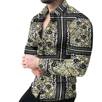 2023 Новые мужские рубашки в стиле ретро, повседневные рубашки, Легкие роскошные топы с длинными рукавами и рисунком, мужская одежда, рубашка-кардиган