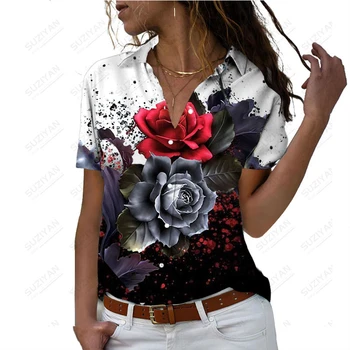 2023 Новый 3D Принт Цветок Картина маслом Женская рубашка с коротким рукавом Harajuku Темперамент Летний Топ с коротким рукавом Мода Для поездок на работу