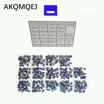 280ШТ 14 видов сине-белого регулируемого потенциометра 100 Ом - 2М горизонтальный сине-белый регулируемый резистор