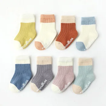 3 пары детских носков для детей 0-3 лет, весенние носки из тонкого хлопка с блокировкой цвета до середины бедра, нескользящие дышащие детские чулки