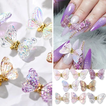 3D Аврора Блестки Бабочки Подвески для ногтей Блестящие бабочки Подвески для дизайна ногтей Красочные Колеблющиеся бабочки Подвески для ногтей Принадлежности