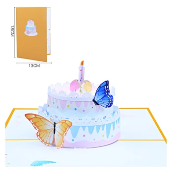 3D Всплывающая поздравительная открытка с Днем рождения, Конфетный торт, Сын, дочь, подруга, жена, Бабочка, свеча, приглашение на вечеринку, подарки на годовщину.
