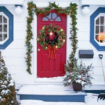 41XB Рождественский Дверной Венок со светодиодной подсветкой, Гирлянда из искусственного лука для Рождественской сцены