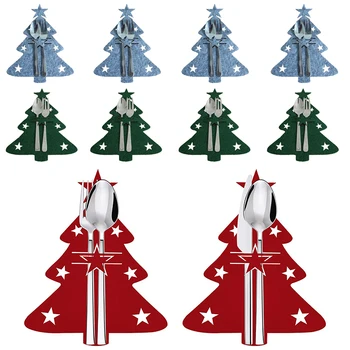 4ШТ Рождественский держатель для ножей и вилок, Рождественская елка в виде лося, карманная сумка для столовых приборов, Нетканая ткань, хранение посуды, Декор Рождественского стола