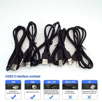 5 типов USB 2.0 тип A От мужчины к мужчине B Mini USB 5p Кабель для принтера 3,5 мм Аудио v3 Удлинитель Для зарядки Шнур-адаптер Провод K5