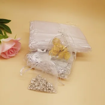 50шт Белых сумок из органзы, сумка-саше с бабочкой и шнурком, мини-сумки для хранения для женщин, Свадебная подарочная коробка, Упаковочный пакет, Дисплей DIY