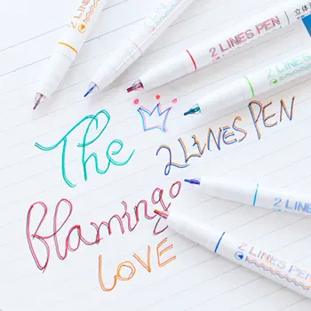 6 ШТ. Набор цветных гелевых ручек с двойной линией, ручка для скрапбукинга с надписью Kawaii Graffiti, милые корейские канцелярские принадлежности, художественные школьные принадлежности