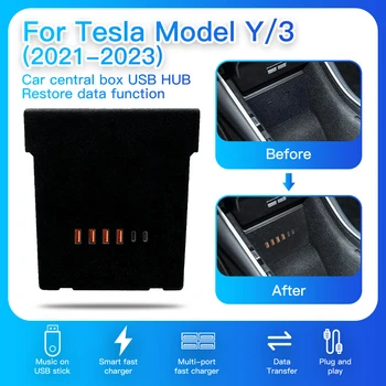 65 Вт 30 Вт 4 USB + 2 Автомобильных Аксессуара Type-C Центральное Управление Концентратором Быстрой Зарядки Для Tesla Модель 3 Y 2021 2022 2023 USB Модуль Восстановления Данных