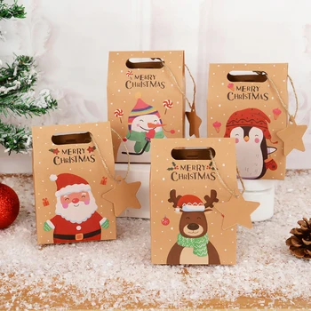 6шт Рождественская коробка конфет из Крафт-бумаги, Коробки для упаковки печенья Санта-Клауса, Принадлежности для Рождественской вечеринки, Новогодний Декор Navidad