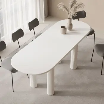 71-дюймовый овальный белый обеденный стол с 4 подставками Обеденный стол для 8 человек