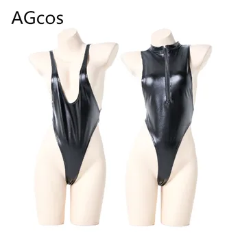 AGCOS Оригинальный дизайн Черные кожаные комбинезоны Косплей Костюм Женщины Сексуальный косплей