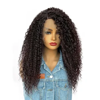 BCHR Афро-кудрявый парик на кружеве Синтетические коричнево-черные парики для чернокожих женщин из высокотемпературного волокна