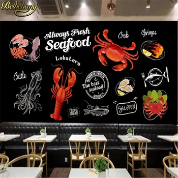 beibehang custom Black seafood shop decoration painting фотообои для фоновых обоев 3D crab prawn painting
