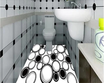 beibehang Виниловые обои на заказ, настенная роспись, черно-белый круг, ванная комната, гостиная, 3D обои для пола, самоклеящиеся обои