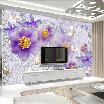 beibehang Пользовательские обои благородный великолепный фиолетовый европейский цветок 3d стерео ТВ фон стены 5d настенная роспись гостиной 8d обои