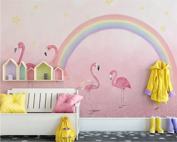 Beibehang Пользовательские обои 3d фреска ручная роспись фламинго обои для детской комнаты принцесса розовый фон обои 3d фреска