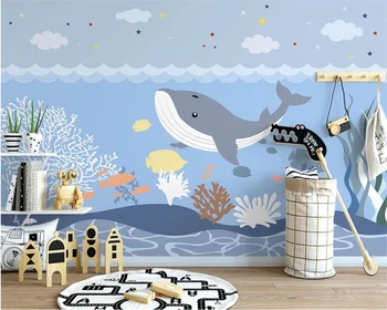 beibehang Пользовательские современные скандинавские обои ручной росписи синего мультяшного кита для детской комнаты, обои для домашнего декора