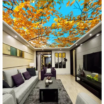 beibehang Современное минималистичное оформление интерьера, обои, небо, белые облака, осенние листья, потолок, фон зенит, 3D обои