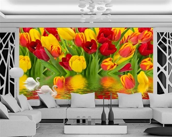 beibehang Старший интерьер трехмерная мода свежий тюльпан 3D ТВ фон стены спальня гостиная papel de parede behang