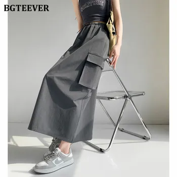 BGTEEVER, Летние юбки-карго Y2K с завязками, женские повседневные свободные карманы, Прямые женские длинные юбки