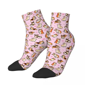Corgi Lovey In Pink Мужские и женские носки для велоспорта Новинка Весна Лето Осень Зимние Чулки в подарок