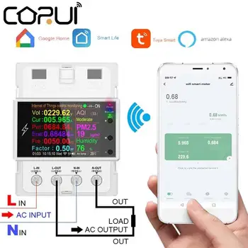CORUI Tuya Wifi/Bluetooth AT4PW 100A Din-рейка Smart Switch Control AC 220V 110V Цифровой измеритель частотного коэффициента энергии кВтч