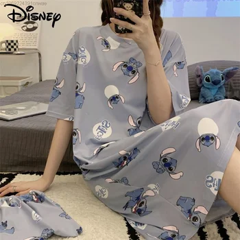 Disney Stitch Женская Пижама Платье Kawaii Аниме Домашняя Одежда Y2k Большой Свободный Милый Мультфильм Студенческая Летняя Одежда Для Отдыха Пижамы