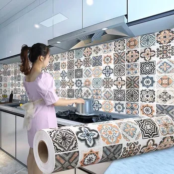 DIY Маслостойкая Кухонная мебель Наклейки на стены Самоклеящиеся обои Плитка для ванной Комнаты 3D Водонепроницаемые виниловые обои для шкафа