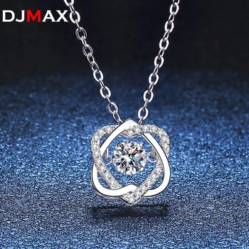 DJMAX 0.5ct GRA Муассанит Ожерелье для Женщин Сверкающий Имитированный Бриллиантовый Кулон Бьющееся Сердце S925 Серебро Изысканные Ювелирные Изделия Подарок