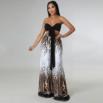 Felyn 2022 Элегантный модный дизайн, женский комплект из 2 предметов, Леопардовая повязка, топы без бретелек, длинные брюки, летние сексуальные наряды