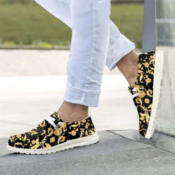 INSTANTARTS/ Мужская Модная обувь Foley в стиле барокко с Золотым рисунком Тигра; Нескользящие слипоны на плоской подошве со шнуровкой; zapatillas