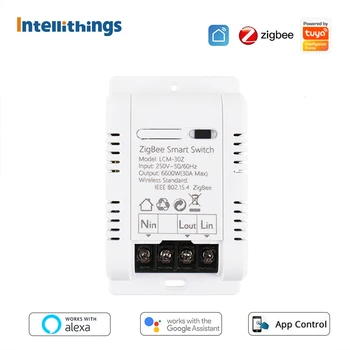 Intellithings Zigbee 30A Smart Switch Релейный Автоматический выключатель Alexa Google Home Голосовое Управление Tuya Smart Life App Выключатель Света