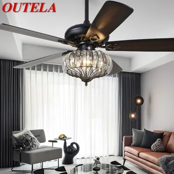 OUTELA Современный светодиодный потолочный светильник с вентилятором и дистанционным управлением, черный кристалл, освещение для дома, столовой, спальни, ресторана