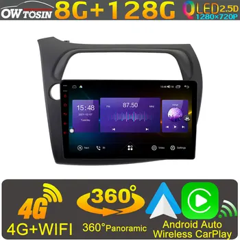 Owtosin QLED 1280*720 Автомобильный Мультимедийный Android 10 Для Honda Civic 8 FK FN 2005-2011 Радио GPS WiFi 360 Панорамный 4G LTE DSP Стерео