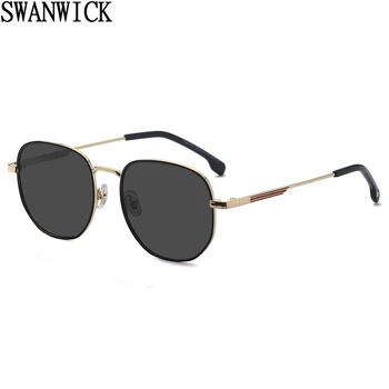 Swanwick женские поляризованные солнцезащитные очки для лета UV400 модные квадратные солнцезащитные очки для мужчин в металлической оправе женские коричнево-серые 2023