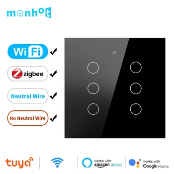 Tuya Smart Life WiFi/Zigbee 4x4 Бразилия Сенсорная Панель Выключателя Света Нейтральный Провод/Без Нейтрального Провода 4/6 Gang Alexa Google Home 110-220 В